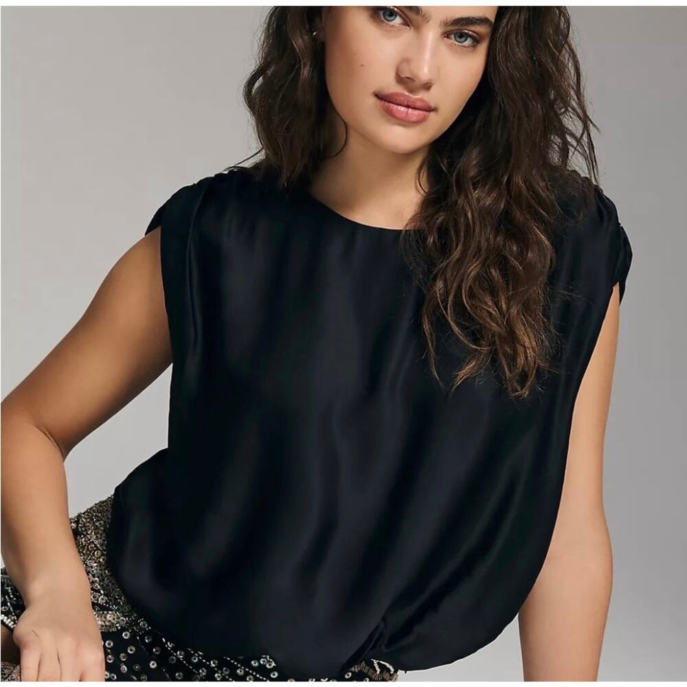 By Anthropologie Black Viscose Professional Blouse Top Career Wear L